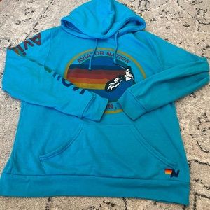 AVIATOR NATION RELAXED PULLOVER HOODIE-NEON BLUE